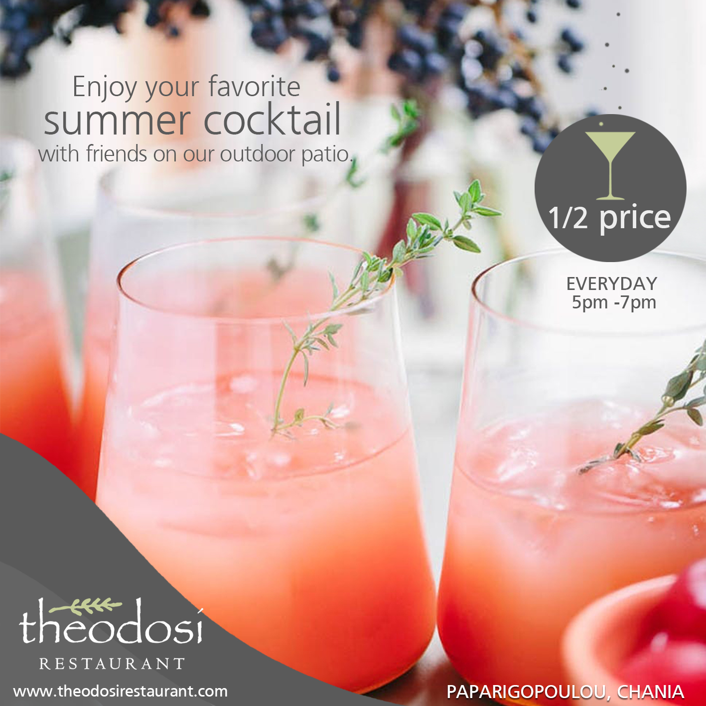 (English) 1/2 price Cocktails at Theodosi restaurant